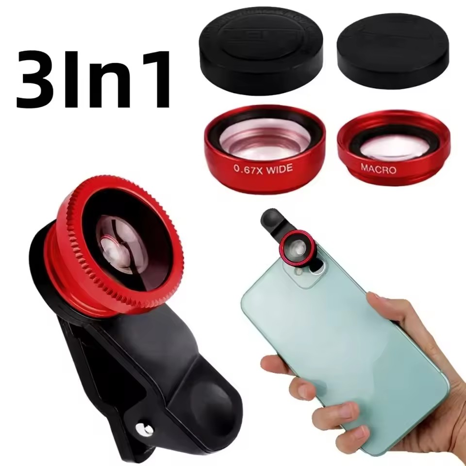 Photography Xiaomi - 3in1モバイルフォン用魚眼レンズ 0.67X広角マクロレンズ カメラキット クリップ付き iPhone 16、Xiaomi、Huawei対応ユニバーサルレンズ