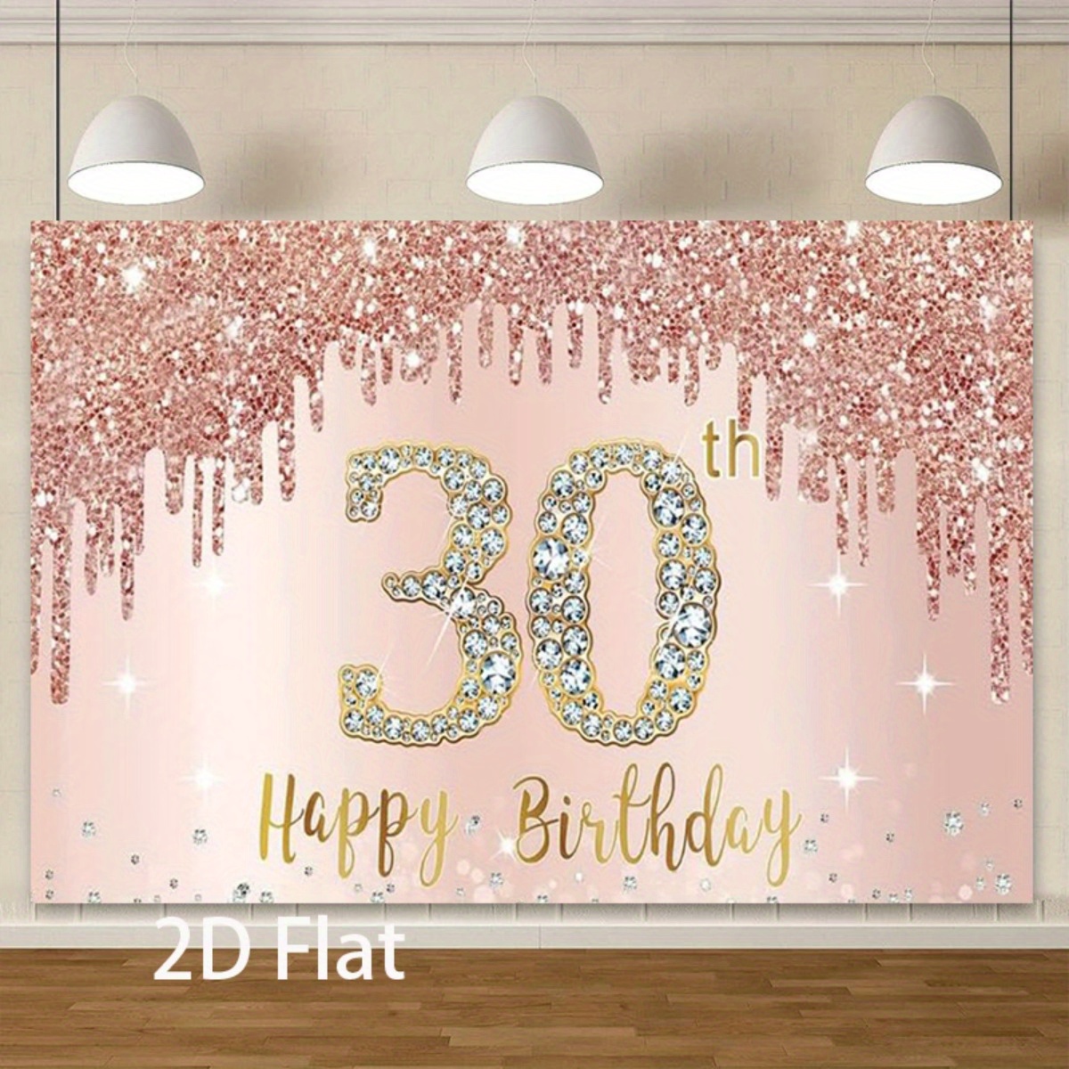 Photography Logo - 30歳の誕生日背景バナー - ローズゴールドグリッター「ハッピーバースデー」ロゴ、耐久性のあるポリエステル写真背景布