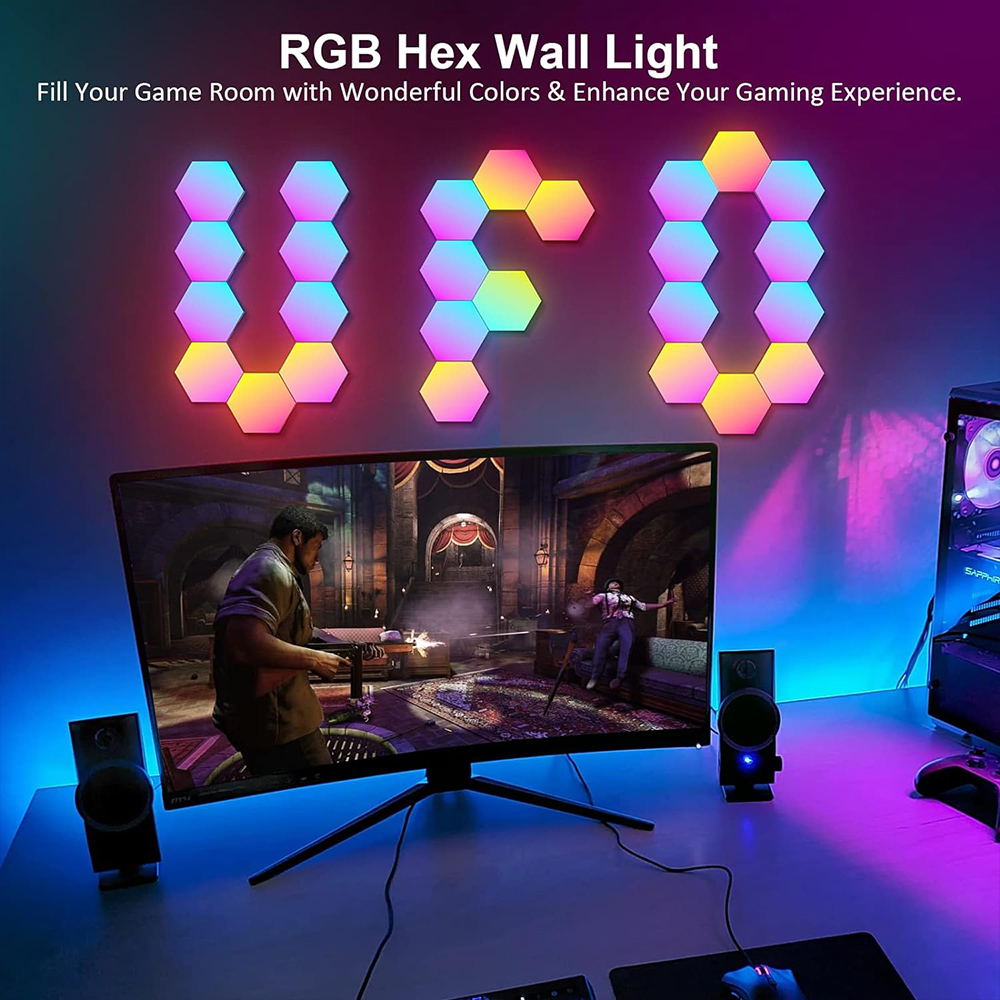 RGB LED 六角ライト Bluetooth 屋内ウォール - Pixel Art Led Panel のレビューと価格
