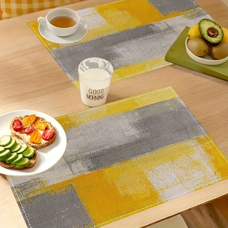 VIKAMA イエローグレー抽象油絵プレースマット、幾何学模 - Photography Desk のレビューと価格