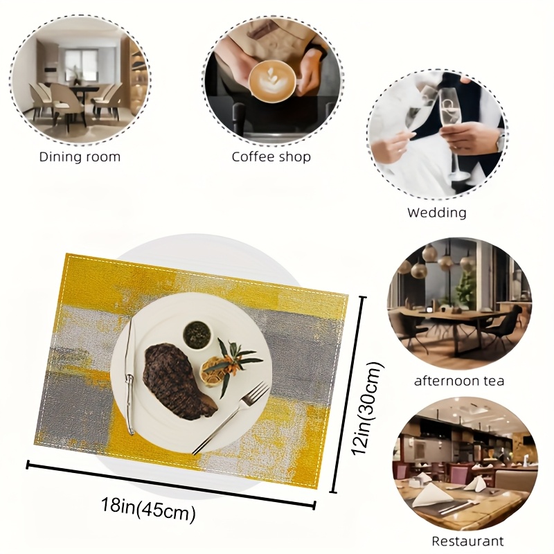 VIKAMA イエローグレー抽象油絵プレースマット、幾何学模 - Photography Desk のレビューと価格