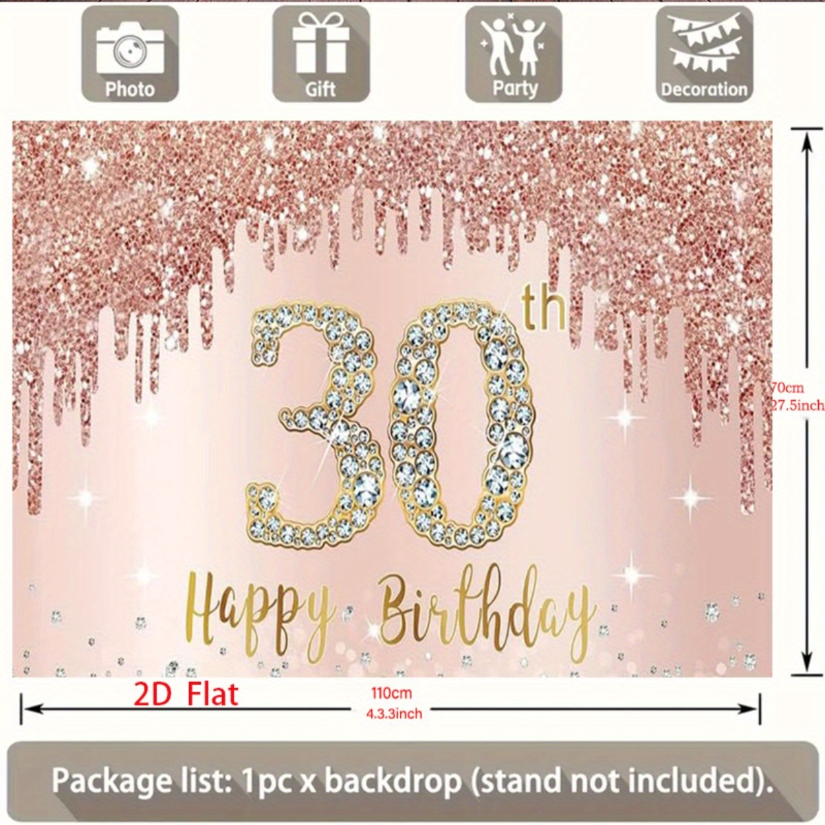 30歳の誕生日背景バナー - ローズゴールドグリッター「ハッ - Photography Logo のレビューと価格